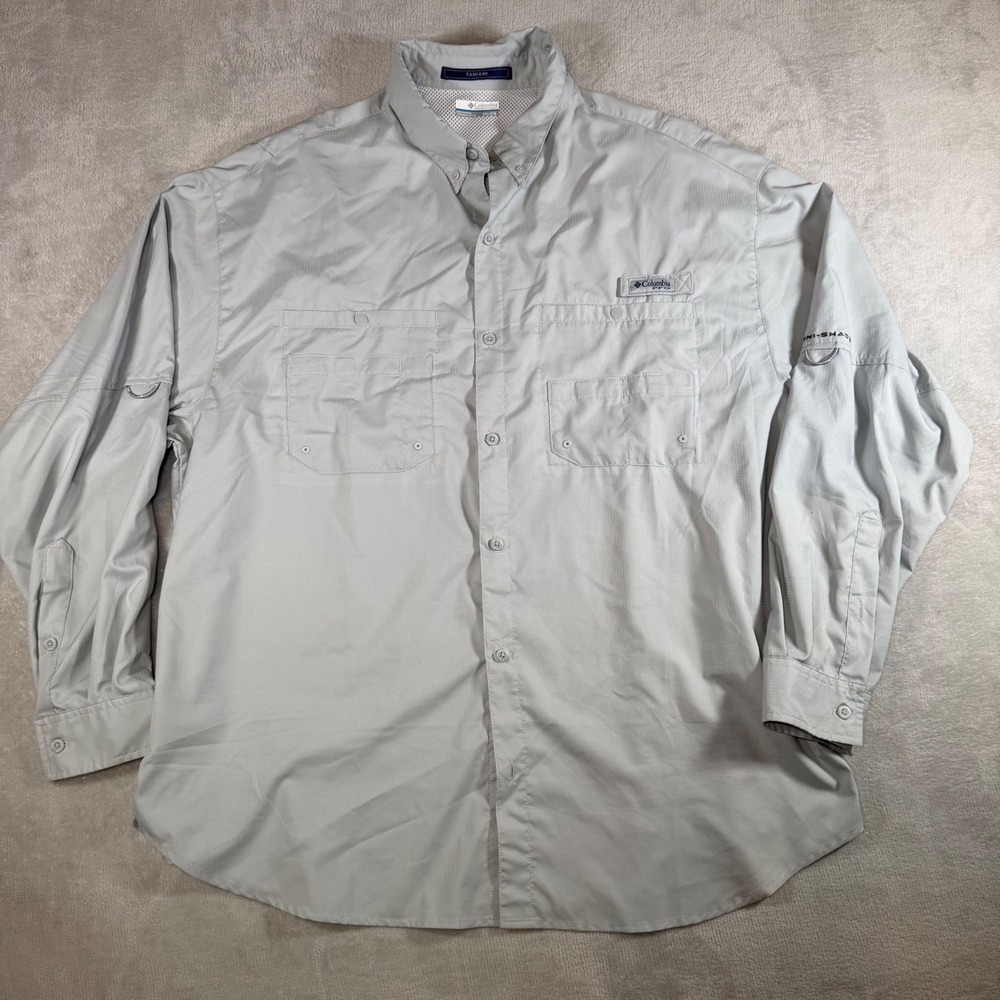Columbia PFG Tamiami II Fishing Shirt Mens XXL Grey Long Sleeve UPF 40 FM7253
